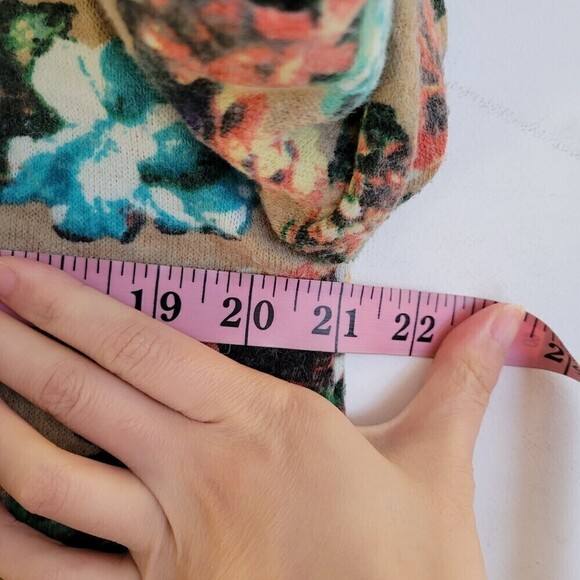 ModCloth Tulle Tan Brown Floral Knit Long Sleeve Pullover Wool Blend Sweater Med - Picture 7 of 11